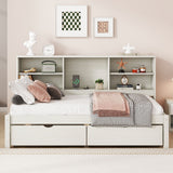 Bed Frame With Side Bookshelves, 2 Drawers, And Built In USB Port