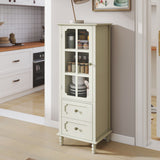Minimalism Buffet Cabinet With Glass Doors And Double Drawer