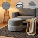 Round Storage Ottoman With Tassel, Decorative Accent Pouf For Living Room