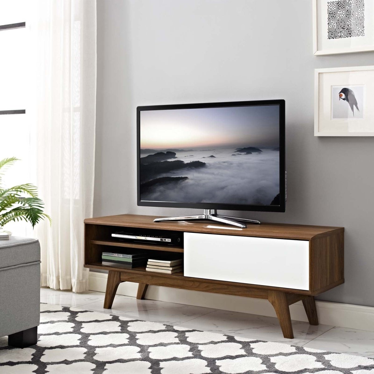 48 Inch Elegant Linear TV Stand in Walnut White - TV Stands available at Alpine Outlets in Denver