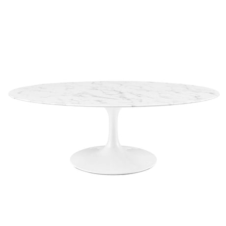 48 Inch Oval Artificial Marble Pedestal Coffee Table - Coffee Tables available at Alpine Outlets in Denver