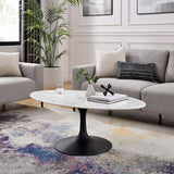 48 Inch Oval Artificial Marble Pedestal Coffee Table - Coffee Tables available at Alpine Outlets in Denver