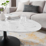 48 Inch Oval Artificial Marble Pedestal Coffee Table - Coffee Tables available at Alpine Outlets in Denver