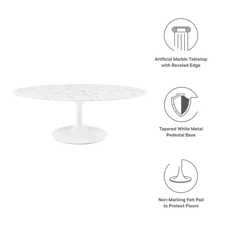 48 Inch Oval Artificial Marble Pedestal Coffee Table - Coffee Tables available at Alpine Outlets in Denver