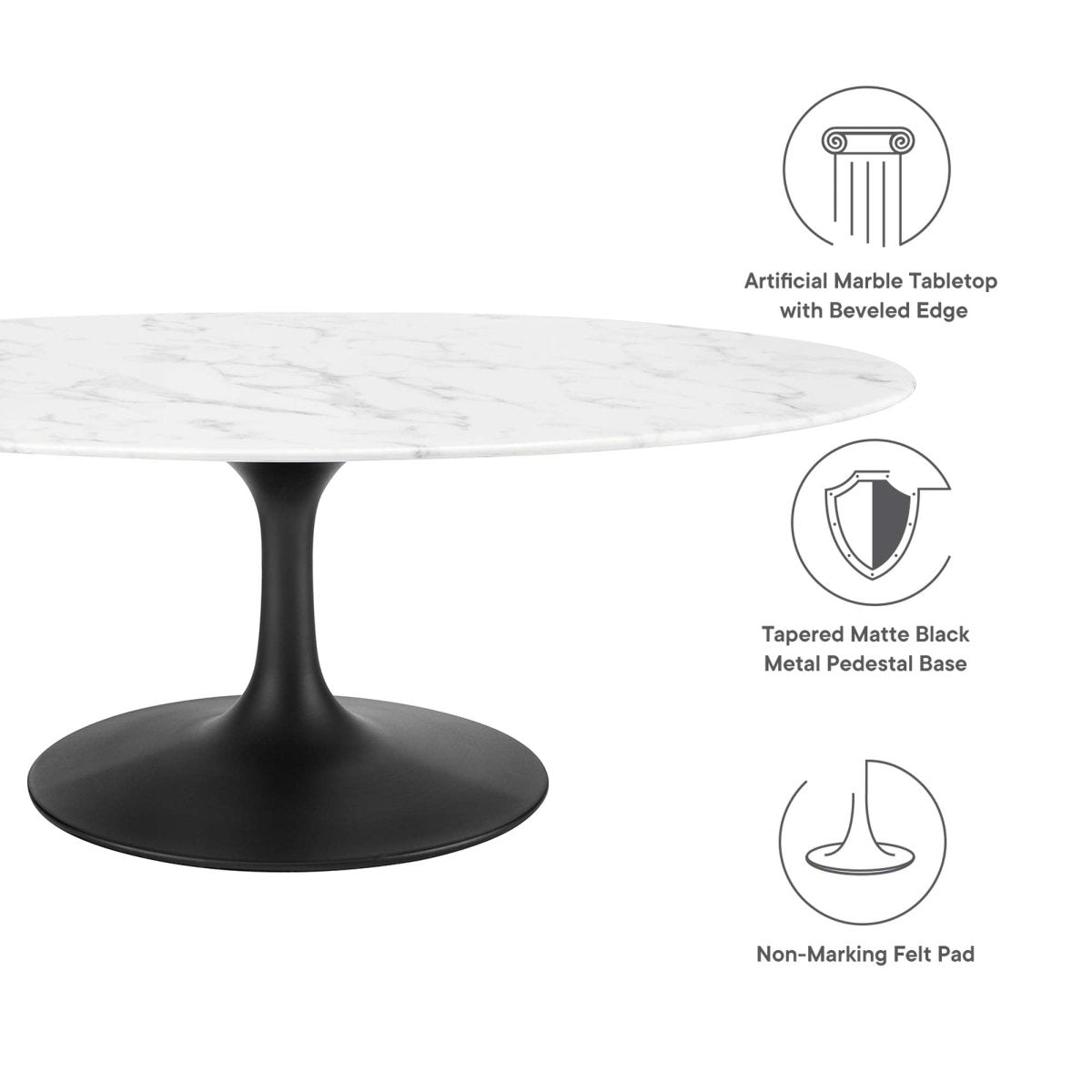 48 Inch Oval Artificial Marble Pedestal Coffee Table - Coffee Tables available at Alpine Outlets in Denver