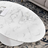 48 Inch Oval Artificial Marble Pedestal Coffee Table - Coffee Tables available at Alpine Outlets in Denver