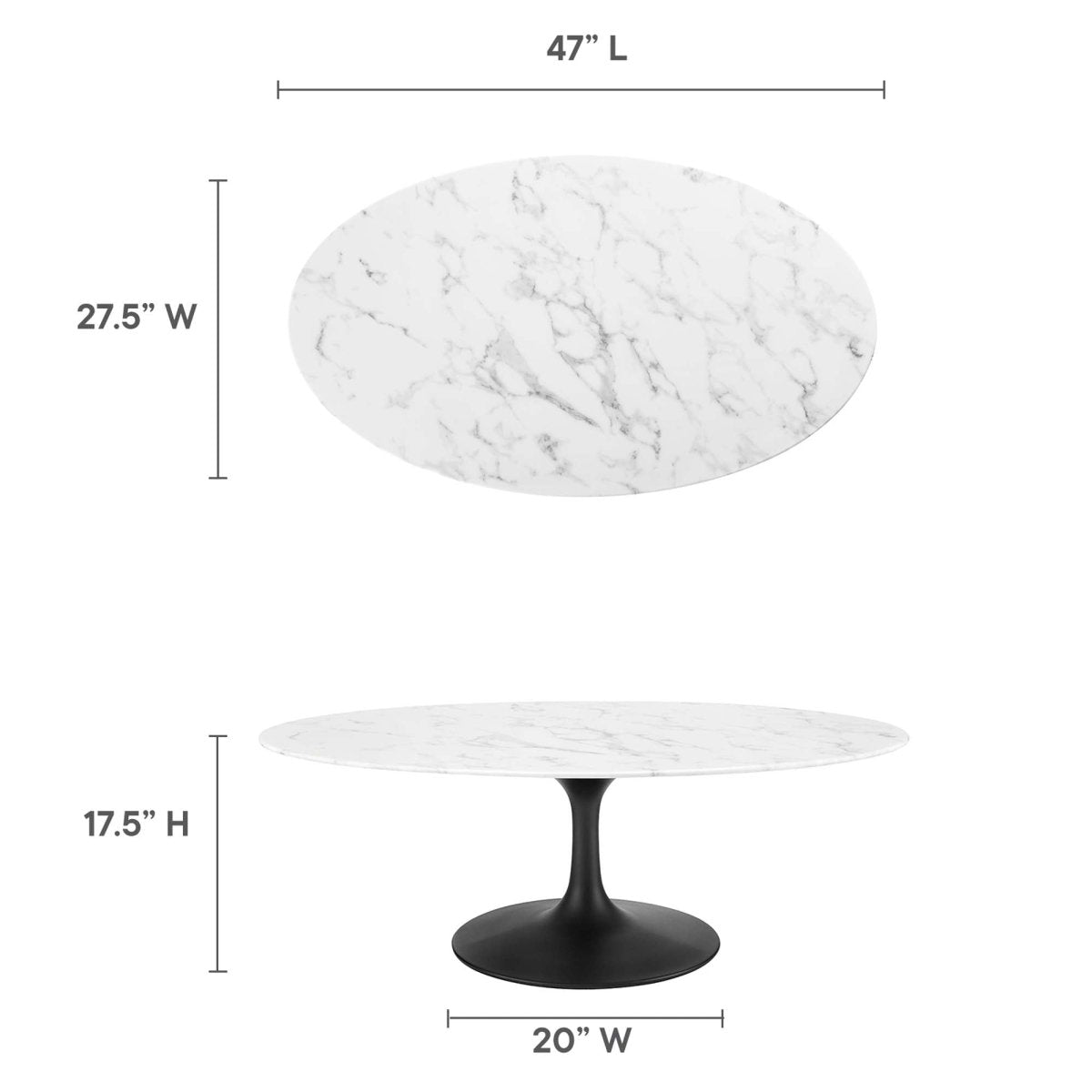 48 Inch Oval Artificial Marble Pedestal Coffee Table - Coffee Tables available at Alpine Outlets in Denver