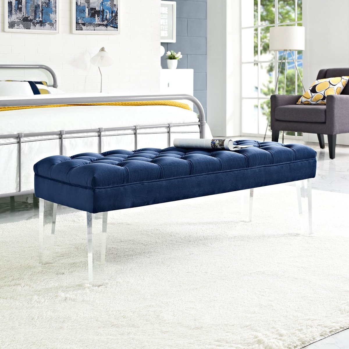 48 Inch Performance Velvet Accent Bench with Clear Acrylic Legs - Benches available at Alpine Outlets in Denver