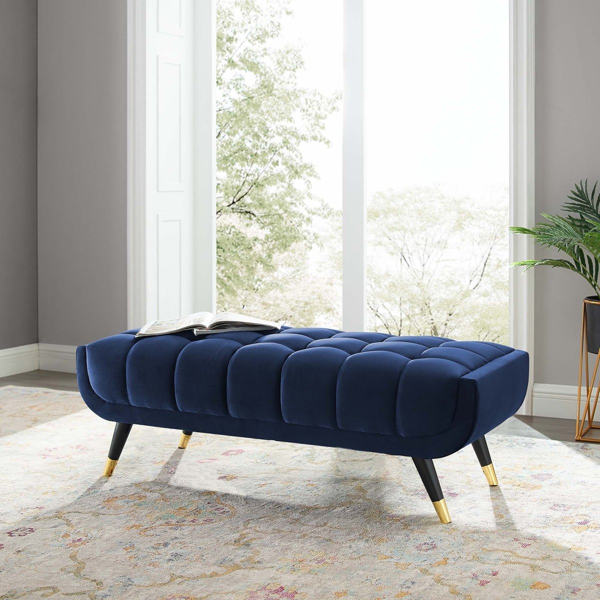 48 Inch Performance Velvet Accent Bench with Gold Metal Caps - Benches available at Alpine Outlets in Denver