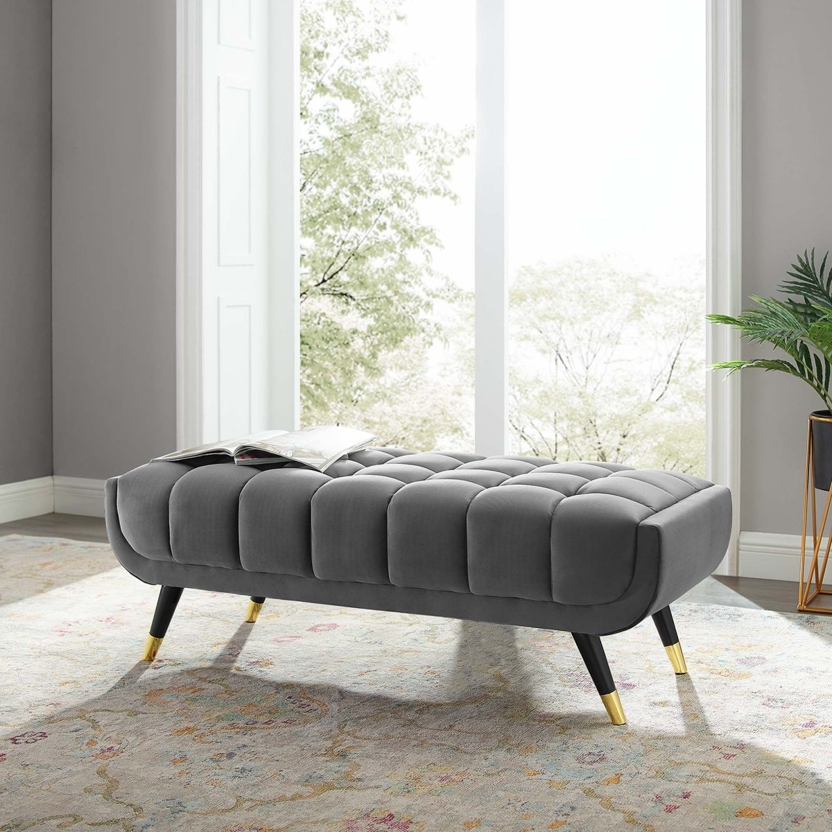 48 Inch Performance Velvet Accent Bench with Gold Metal Caps - Benches available at Alpine Outlets in Denver