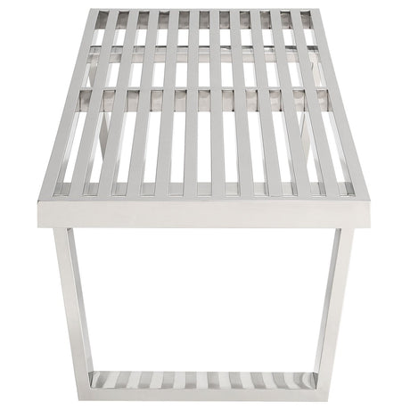 48 Inch Polished Stainless Steel Slotted Accent Bench and Platform Base in Silver - Benches available at Alpine Outlets in Denver
