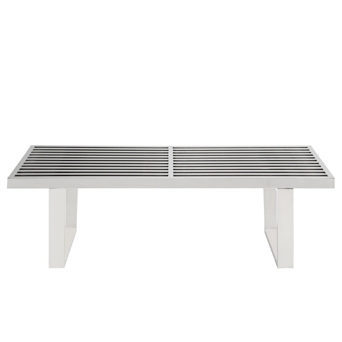 48 Inch Polished Stainless Steel Slotted Accent Bench and Platform Base in Silver - Benches available at Alpine Outlets in Denver