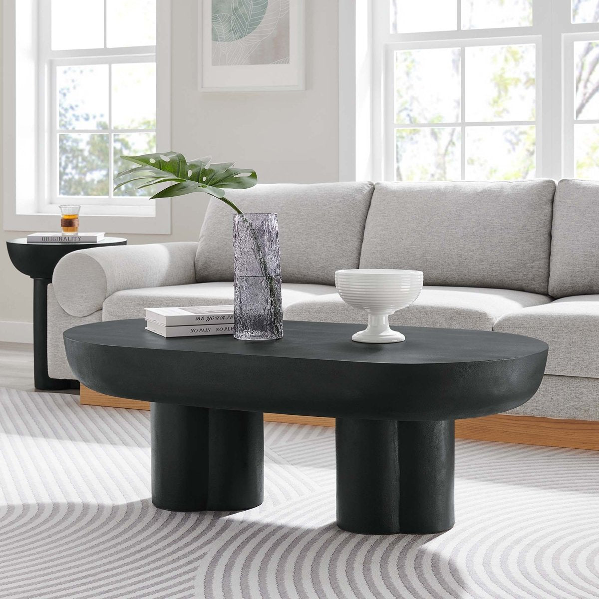 48 Inch Striking Oval Concrete Overlay Coffee Table - Coffee Tables available at Alpine Outlets in Denver