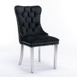 Nikki - Modern, High-End Tufted Solid Wood Contemporary Velvet Upholstered Dining Chair With Chrome Stainless Steel Plating Legs, Nailhead Trim (Set of 2) - Chair Sets - Alpine Outlets