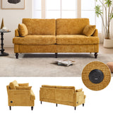 Chenille 2 Seater Sofa With LED Light, USB Charging Port, And Storage Bag