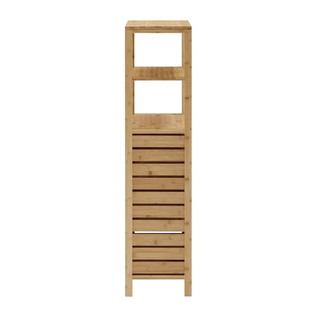 Linon Bracken Mid Cabinet Natural Bamboo Wood Freestanding Linen Cabinet