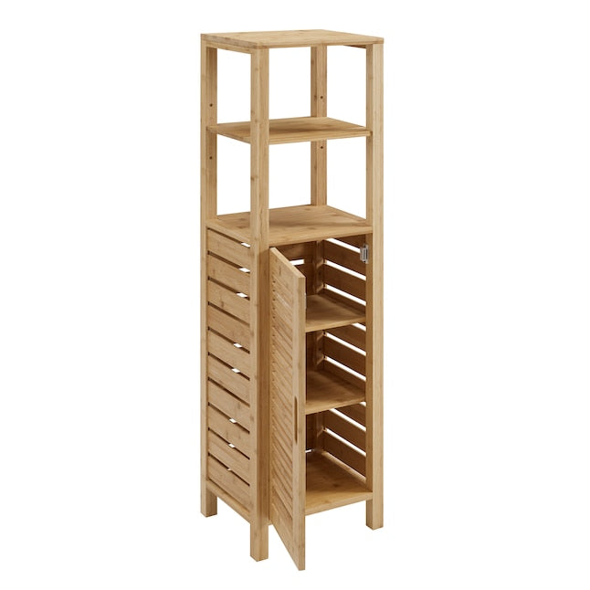 Linon Bracken Mid Cabinet Natural Bamboo Wood Freestanding Linen Cabinet