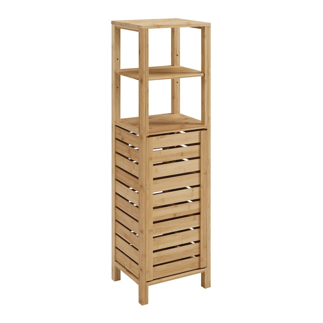 Linon Bracken Mid Cabinet Natural Bamboo Wood Freestanding Linen Cabinet