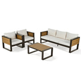 Large 4-Piece Aluminum Frame Outdoor Patio Furniture Set Beige Cushions