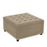 Square Tufted Storage Ottoman With Nailhead Trim
