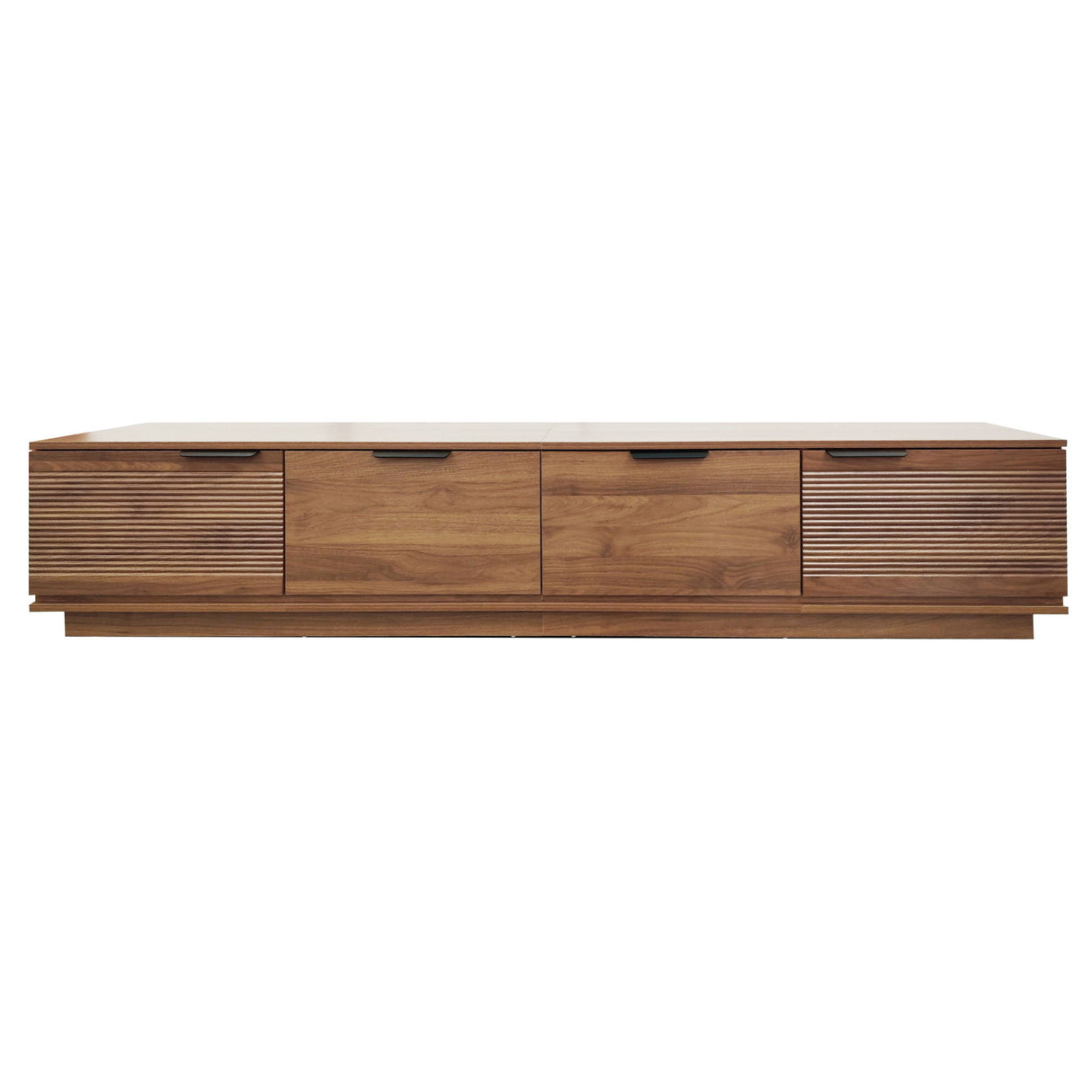 TV Stand, Entertainment Center & Fluted Door & Cable Management, Soft Closing Hinges - Walnut