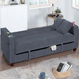 Modern Convertible Sofa With Hidden Storage USB Port, Cup Holder
