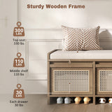 Entryway Shoe Bench With Drawers & Button Tufted Cushion