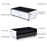 Modern Smart Coffee Table With Built-In Fridge, tooth Speaker, Wireless Charging Module, Touch Control Panel, Power Socket, USB Interface, Outlet Protection, Atmosphere Light