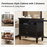 Nightstand With Charging Station, 2 Drawer Bedside Table - Black