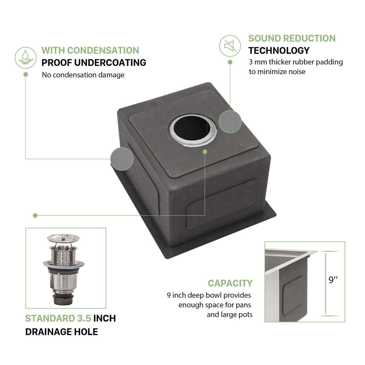 13" Undermount Kitchen Sink 16 Gauge Single Bowl - Brushed Nickel