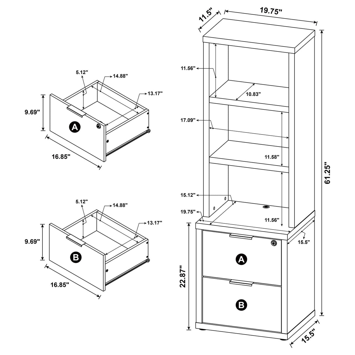 Geary - 3 Shelf Bookcase With USB Charging And Lockable Top Drawer