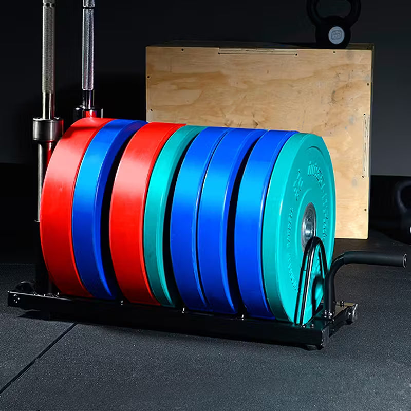Costoffs Horizontal Barbell Bumper Plate Rack Strength Fitness Rack Plate Holder Standard Plate Weight Storage Rack with Handle and Wheels