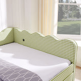 Gingham Daybed With USB Charging Port, Wave-Shaped Design