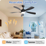 45" Ceiling Fan With DC Motor Smart App Control Quiet Reversible Operation Dimmable Lighting And Timer