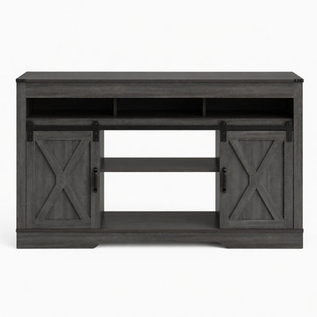 Farmhouse TV Stand With Sliding Barn Doors & Adjustable Storage
