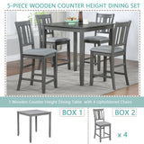 5 Pieces Dining Table Set, Counter Height Kitchen Table Set With Square Table And 4 Upholstered Chairs