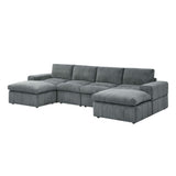 Upholstered Sectional With 2 Ottomans Living Room Seating - Dark Gray