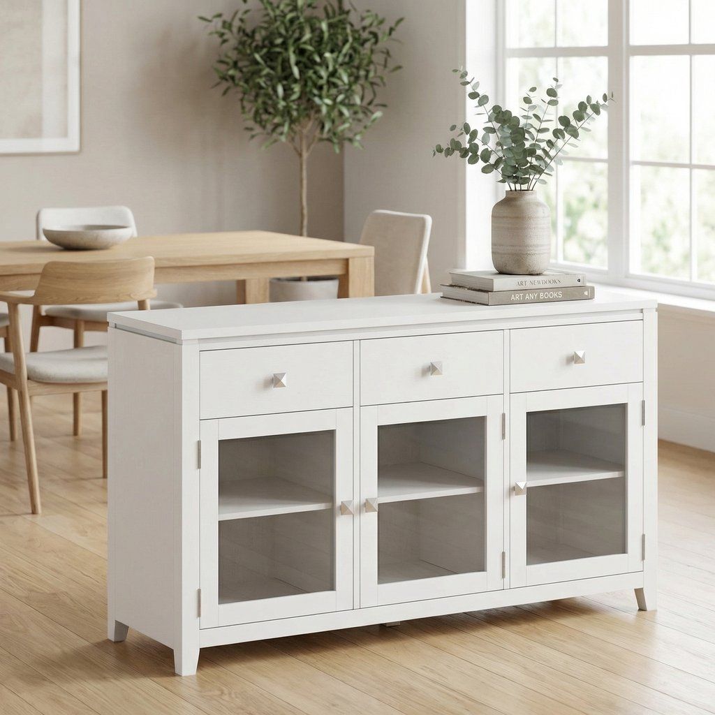 Sideboard Buffet Contemporary Solid Wood 54in x 17in x 32in