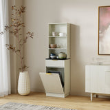 Tall Narrow Fluted Storage Cabinet With Trash Bin Compartment For Kitchen (Trash Can Not Included)