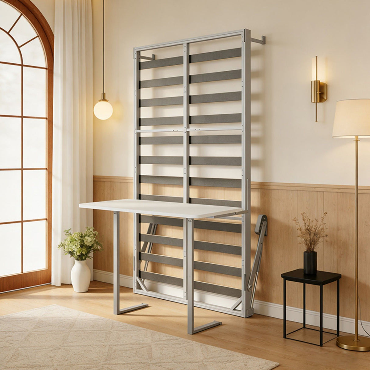 Queen Size Cabinet Wall Bed Mechanism With Desk - Gray