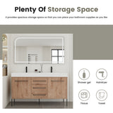 60" Freestanding Bathroom Vanity With Double Sink, Soft Close Doors, 3 Drawers - Imitative Oak