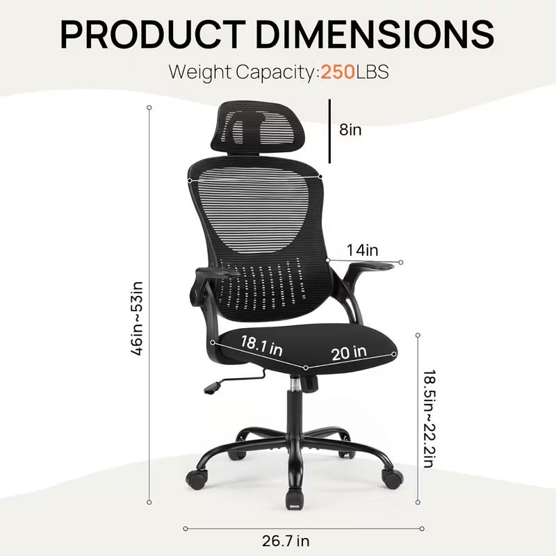 SMUG Office Chair Ergonomic Office Chair High Back Mesh Computer Chair with Adjustable Headrest