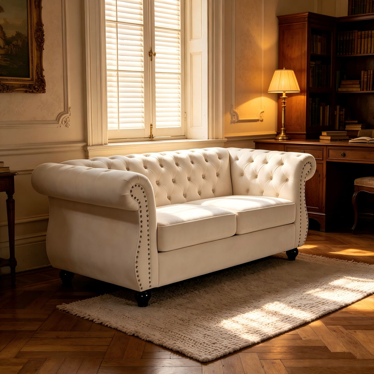 Chesterfield Button Tufted Loveseat With Rolled Arms