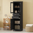 Tall Bathroom Storage Cabinet With Glass Doors, Free-Standing, Two Drawers, And Adjustable Shelves, MDF Board, Painted Perfect For Displaying Your Favorite Items - Linen Cabinets - Alpine Outlets