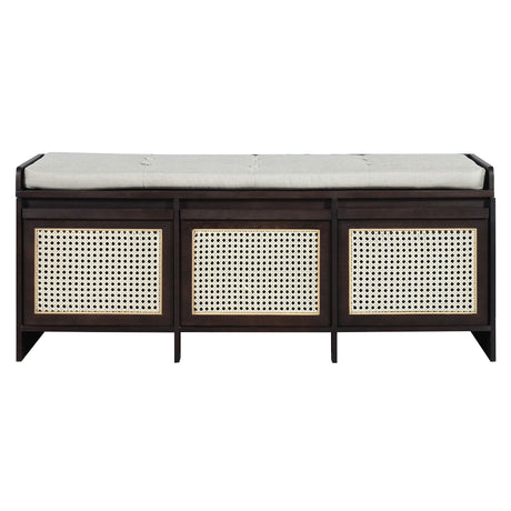 Entryway Shoe Bench With Drawers & Button Tufted Cushion