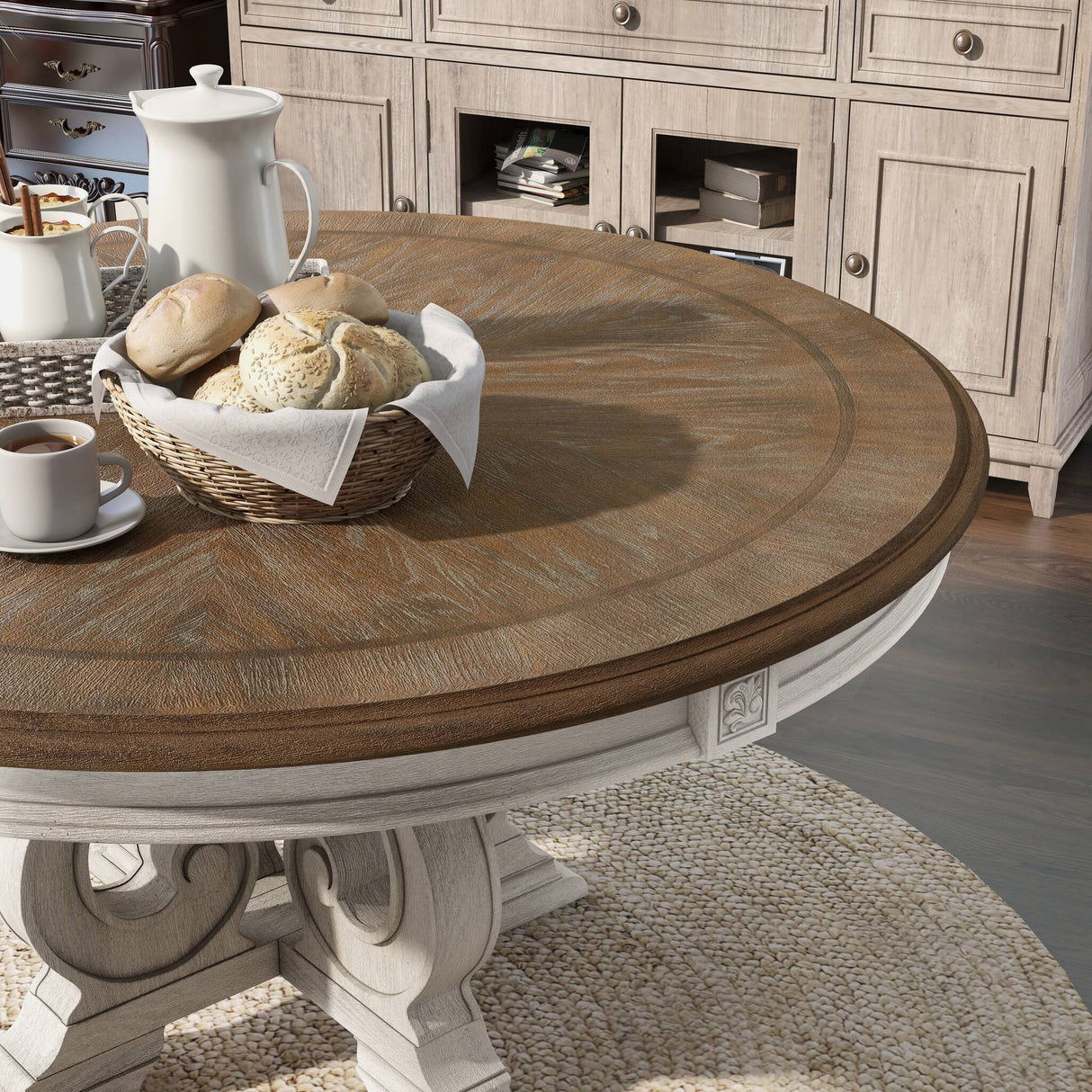Elegant Dining Set Round Table And Side Chairs