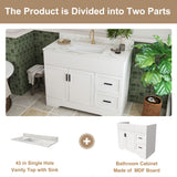 Bathroom Vanity Set, Fluted Cabinet, Soft Close Doors & Drawers, Single Faucet Hole, Sink Included - White
