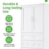 Tall Bathroom Storage Cabinet With 4 Doors 3 Drawers Adjustable Shelves - White