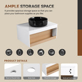 Floating Bathroom Vanity With Vessel Sink With Open Shelf Storage