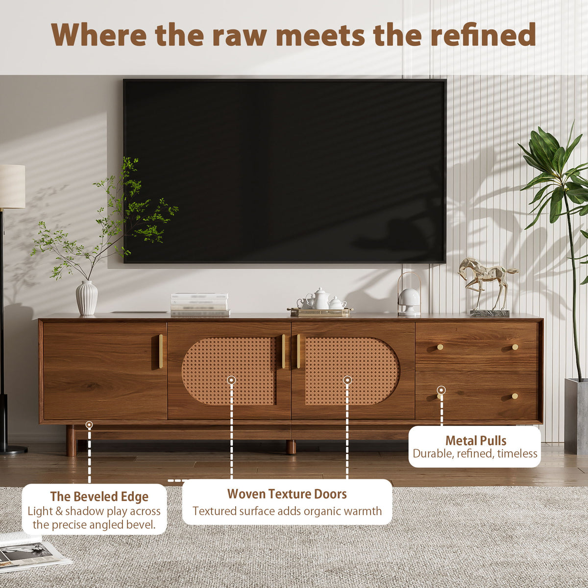 70" TV Stand With Beveled Edge Design - Brown